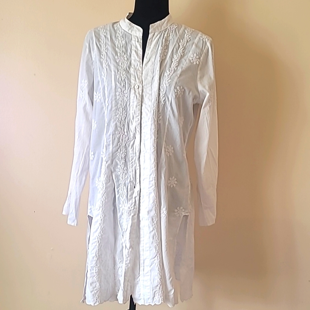 Soft surroundings dresses tunic white embroidered size L